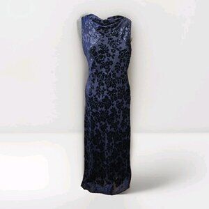 Vintage 90s Celestial Velvet Burnout Dress‎ Beaded Goth Evening Gown 10